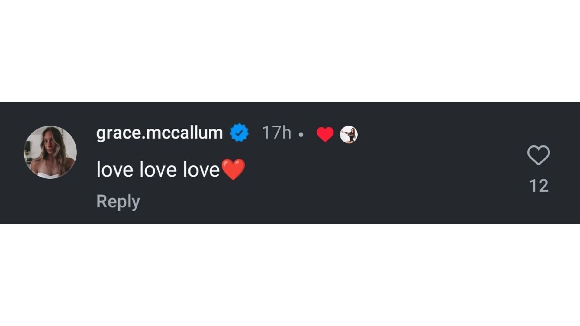 McCallum's comment on Ulrich's post (Image via: Ulrich's Instagram/@madison_ulrich)